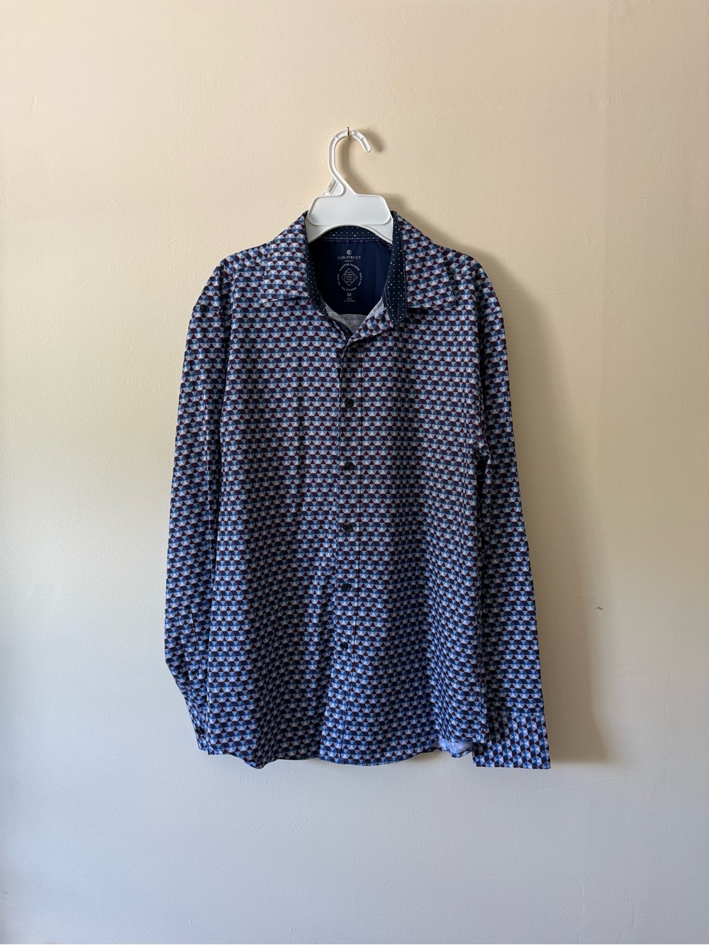 Men's Long-Sleeve Geometric Button-Down Shirt - Blue